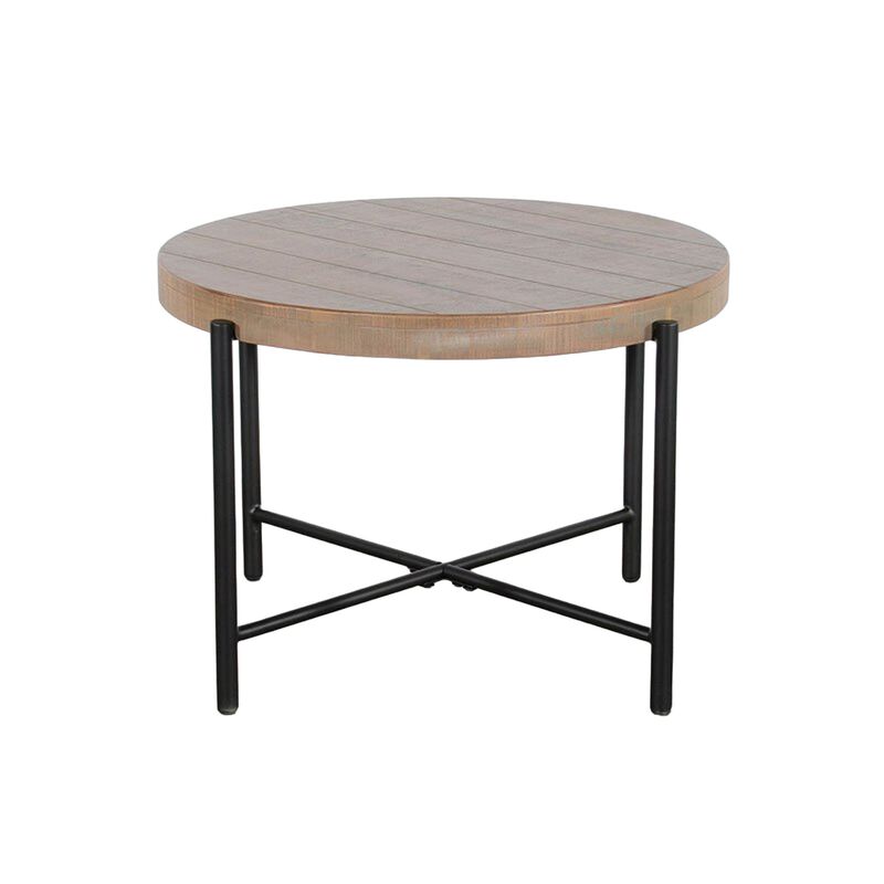 Reena End Table, Light Brown Mahogany, Black Metal, Round 28 Inch