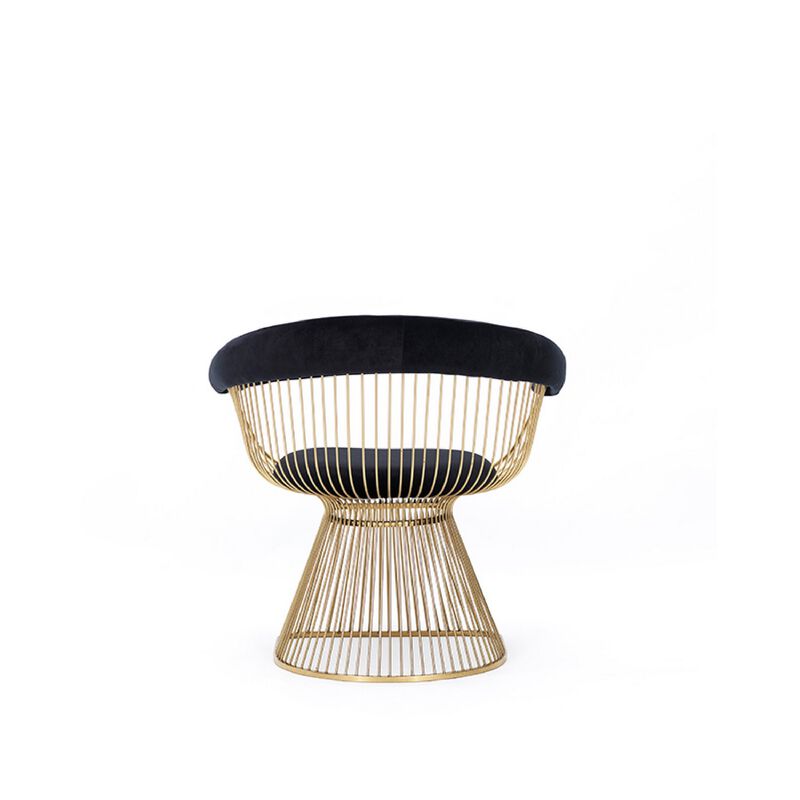 Cid 28 Inch Modern Dining Chair, Slatted Gold Cone Base, Black - Benzara