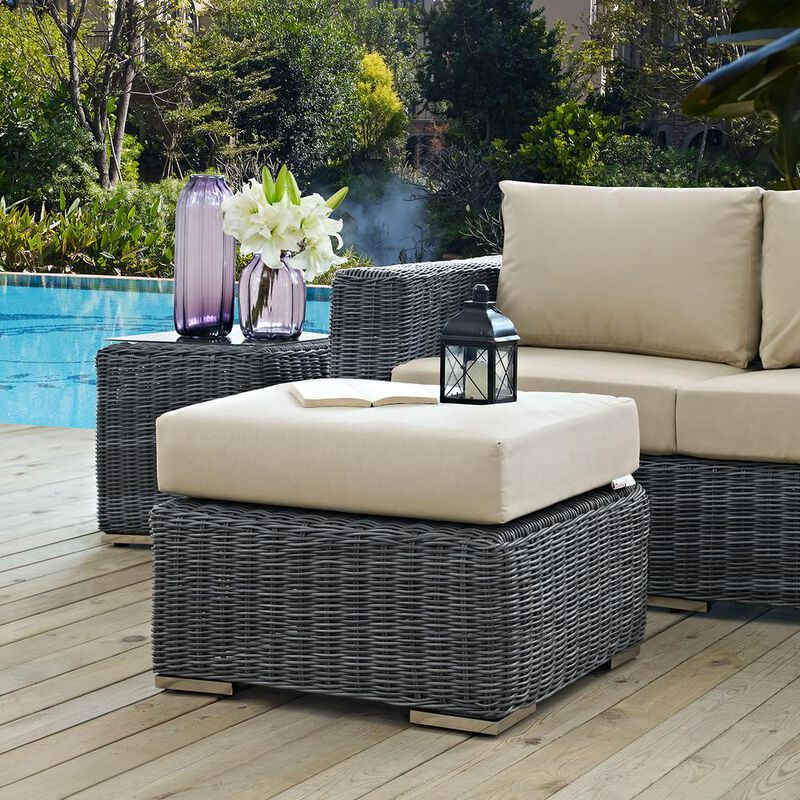 Summon Outdoor Patio Sunbrella Ottoman - Canvas Antique Beige