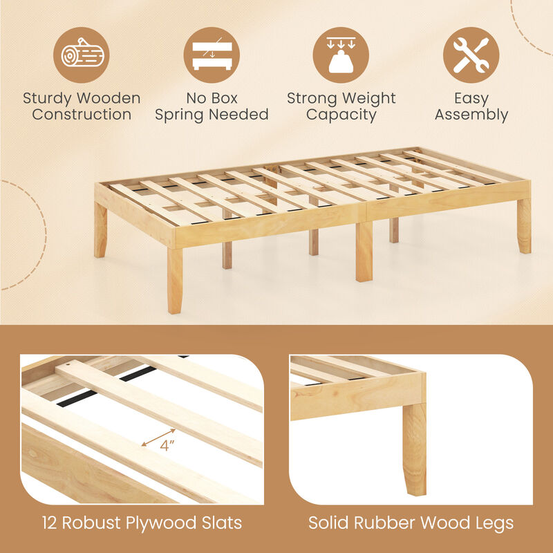 Platform Bed Frame with Wooden Slats Support for Sturdy Mattress Foundation and Modern Bedroom Style