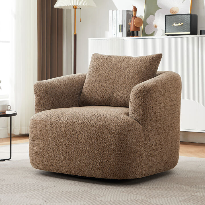 Whisen 360&deg; Swivel Chair, Accent Chair Sofa, Upholstered Swivel Barrel Sofa Chair with a Pillow