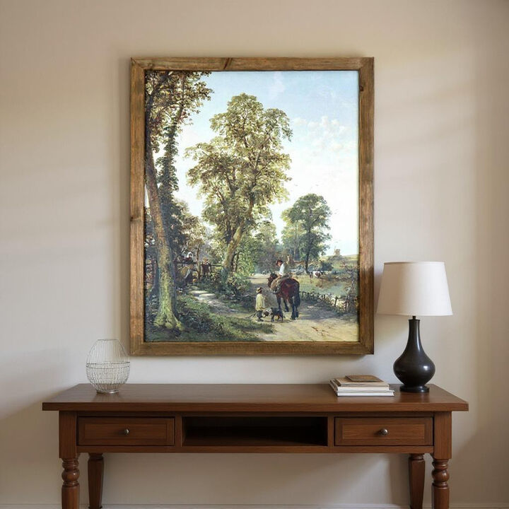 HomeRoots 24" X 19" Green And Brown Horse Trail Landscape Wood Framed Art