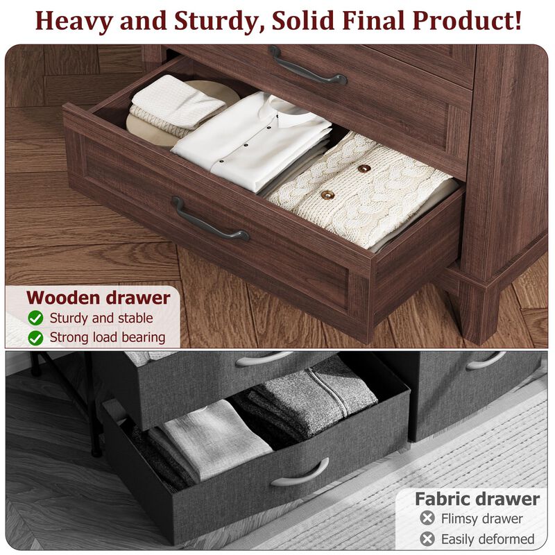 5-Drawer Tall Vertical Dresser, 41.3" Freestanding Wooden Storage Chest for Bedroom, Living Room & Entryway image number 3