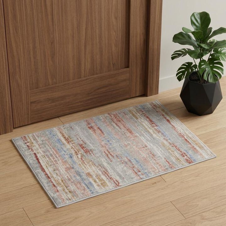 HomeRoots 2' X 3' Ivory Red and Blue Abstract Non Skid Area Rug