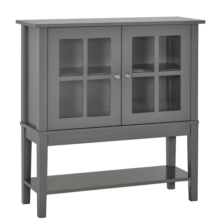 Coffee Bar Cabinet, Modern Sideboard Buffet Cabinet, Kitchen Cabinet with 2 Glass Doors, Adjustable Inner Shelving and Bottom Shelf, Grey