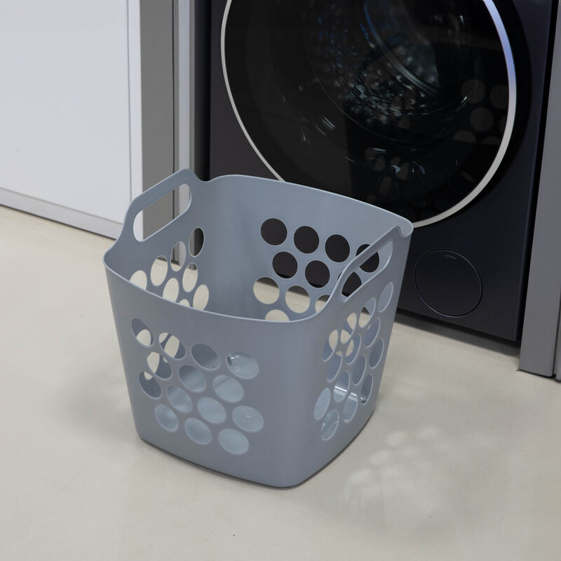 Flexible Plastic Carry Laundry Basket Holder Square Storage Hamper with Side Handles, Purple