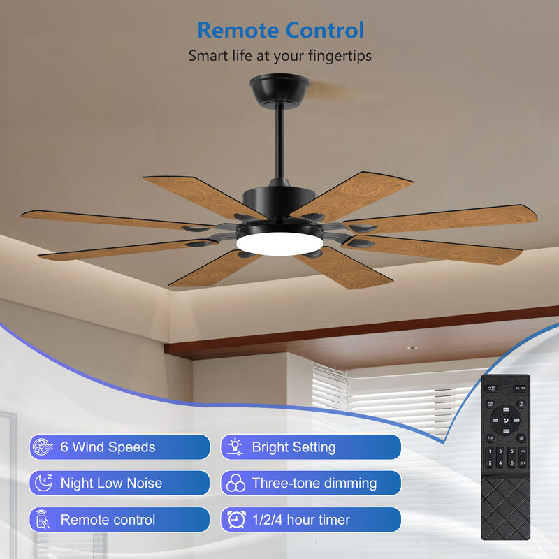 52" Black Ceiling Fan with Lights & Remote &ndash; 8 Plywood Blades, 6-Speed Reversible DC Motor image number 8