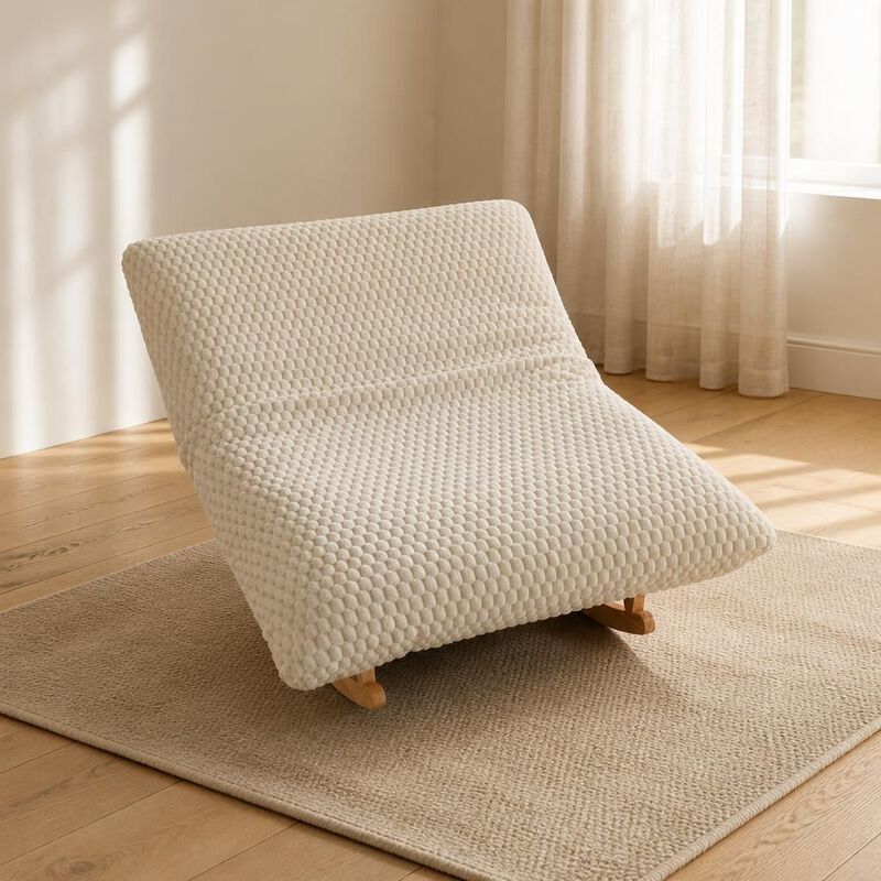 GOODSILO Armless Bean Bag Rocking Chair with Solid Wood Frame, Casual Single Lazy Sofa with Backrest for Living Room and Bedroom Seating image number 3
