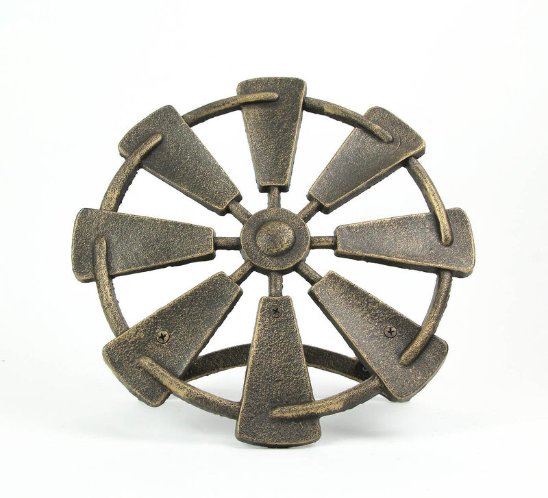 Cast Iron Farmhouse Windmill Wall Mounted Garden Hose Holder Bronze Finish image number 4