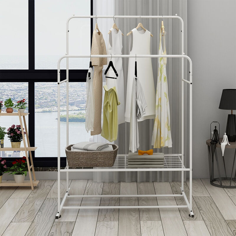 Garment Rack Freestanding Hanger Double Rods Multi-functional Bedroom Clothing Rack White image number 2