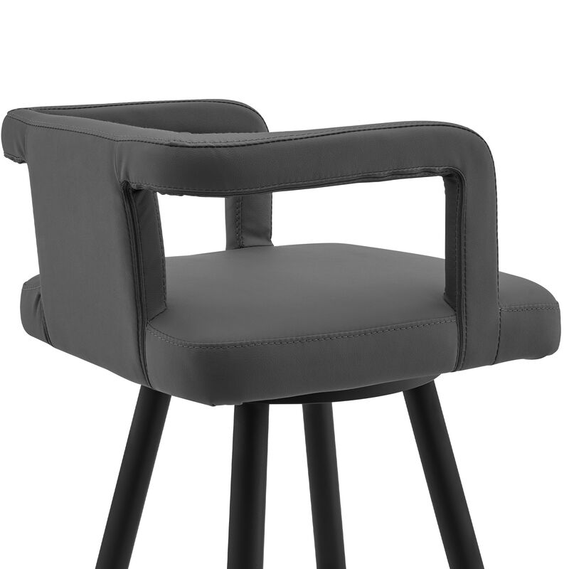 Gabriele  Gray Faux Leather and Black Metal Swivel Bar Stool image number 4