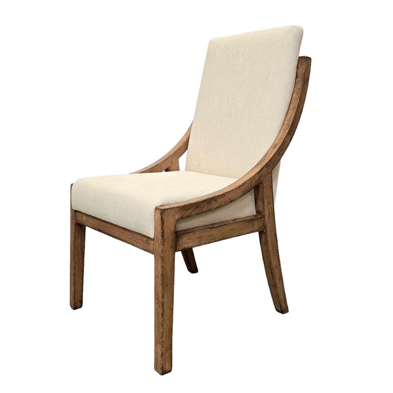 Ale Dining Side Chair Set of 2, Ivory Fabric, Natural Brown Pine Wood