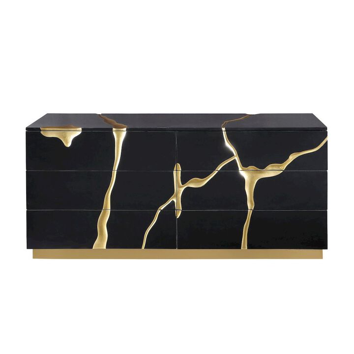 Modern Lacquered Dresser with Striking Crack Accents and Base