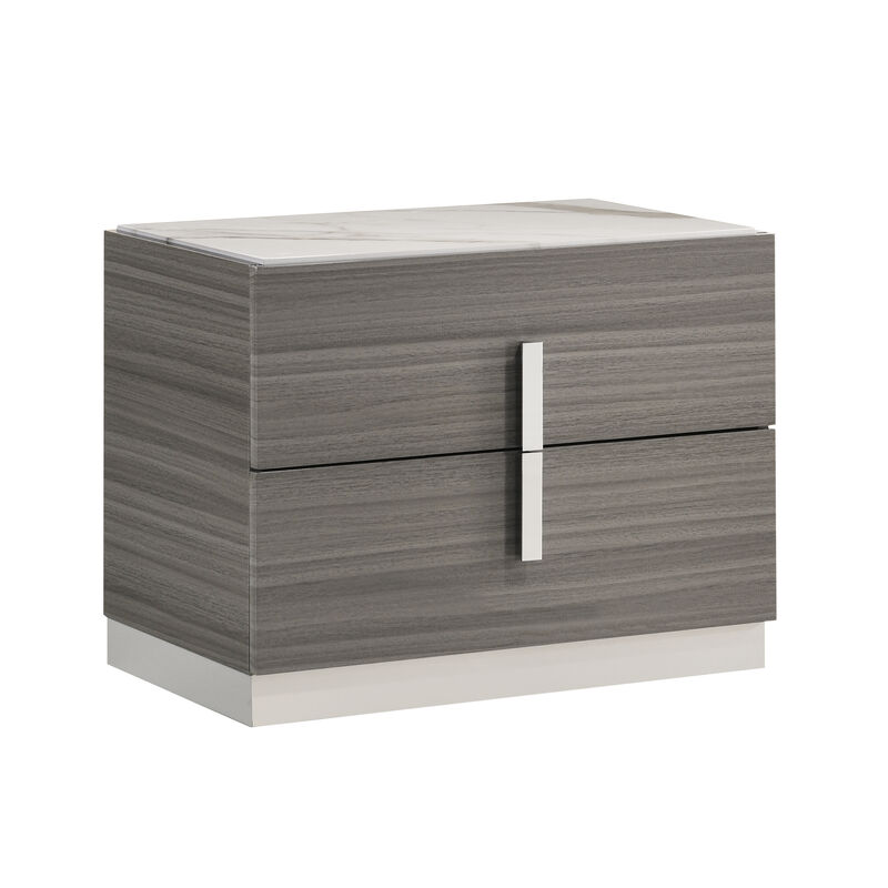 Altima Maple Nightstand with Faux Carrara Marble Top, Chrome Pulls and Floating Base image number 5
