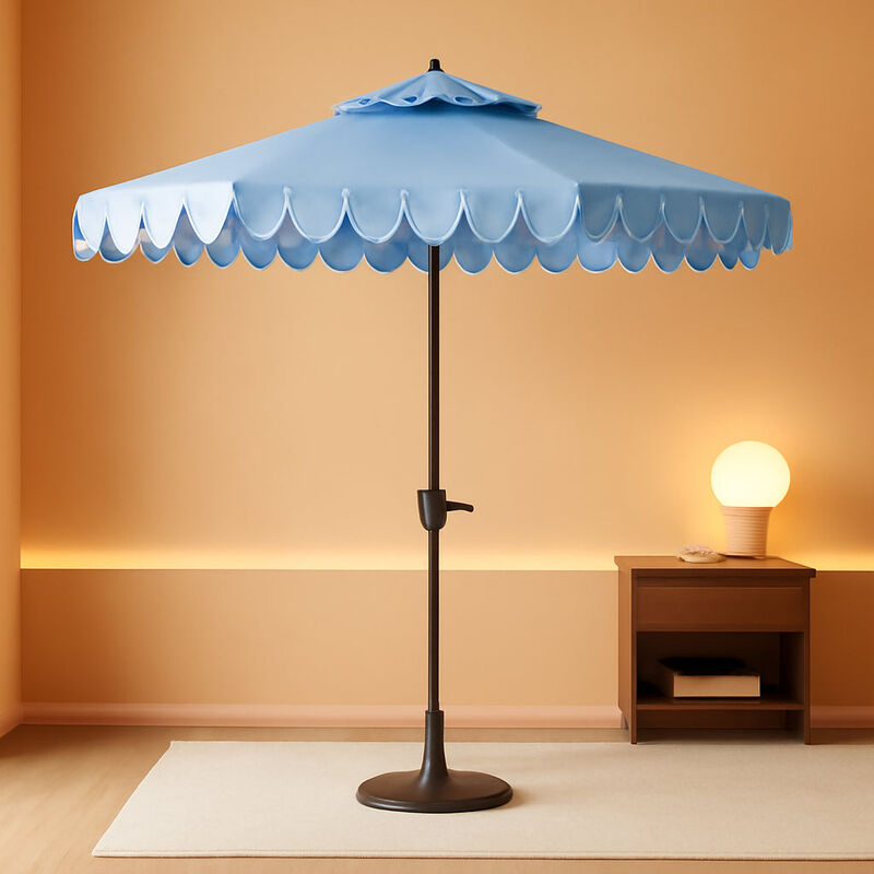 ShipItFurniture 9-Foot Crank Patio Umbrella Baby Blue/White image number 1