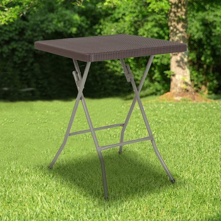 Flash Furniture Linburgh 1.95-Foot Square Brown Rattan Plastic Folding Table