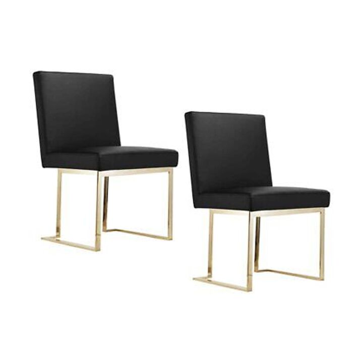 Boly 26 Inch Counter Height Chair, Black Faux Leather Seat, Gold Cantilever - Benzara