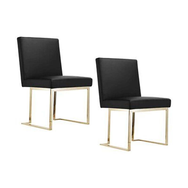 Boly 26 Inch Counter Height Chair, Black Faux Leather Seat, Gold Cantilever - Benzara