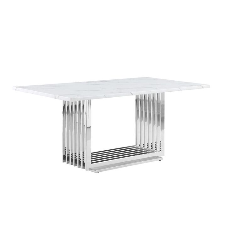 Best Quality Furniture 68 White marble table with a silver color base