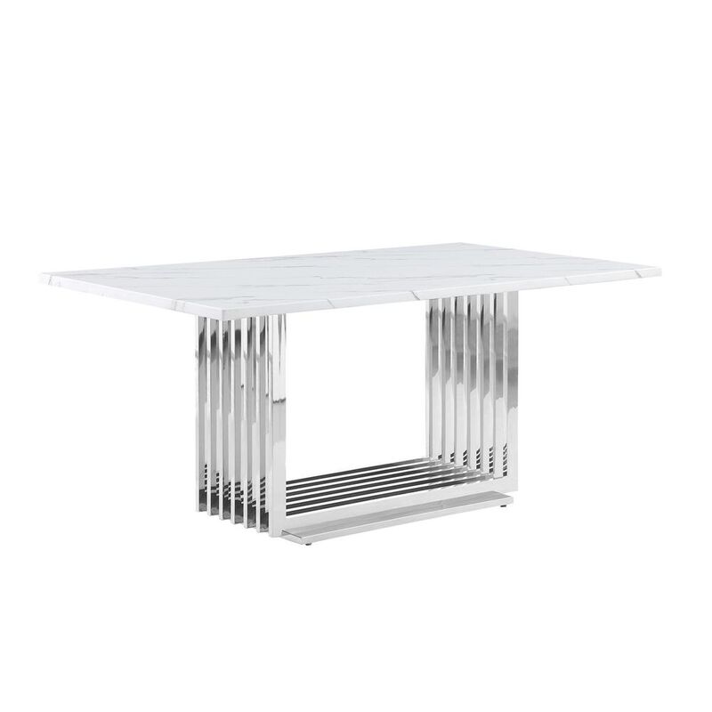Best Quality Furniture 68 White marble table with a silver color base