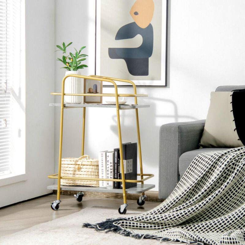 Hivvago 2-tier Kitchen Rolling Cart with Steel Frame and Lockable Casters