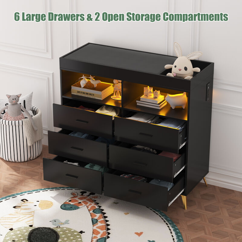 LED Light & Power Outlet Baby Changing Table Dresser image number 3