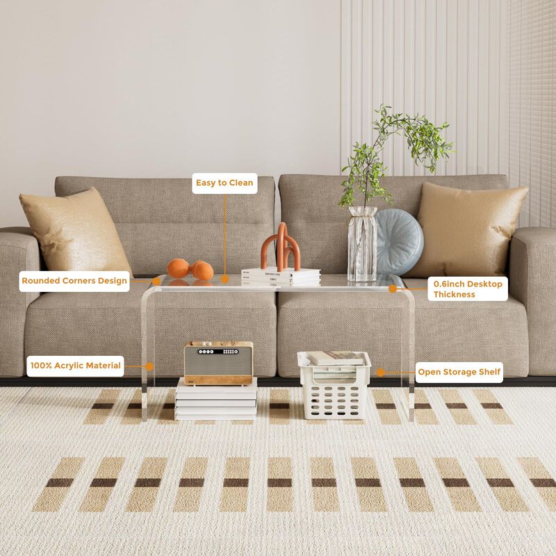 VDGPWA Premium Acrylic Coffee Table, 32"" L*16"" W *16"" H, 3/5"" Thick Clear Coffee Table for Living Room, Rectangle Lucite Cof