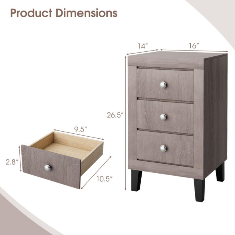 Hivvago Modern Nightstand with 3 Drawers for Bedroom Living Room
