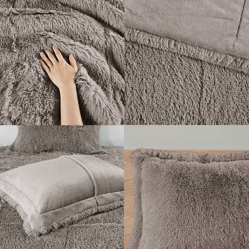 Twin/Twin XL Grey Soft Sherpa Faux Fur 2 Piece Comforter Set with Pillow Shams