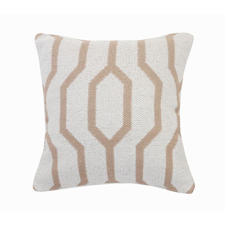 20" Tan and White Geometric Square Throw Pillow
