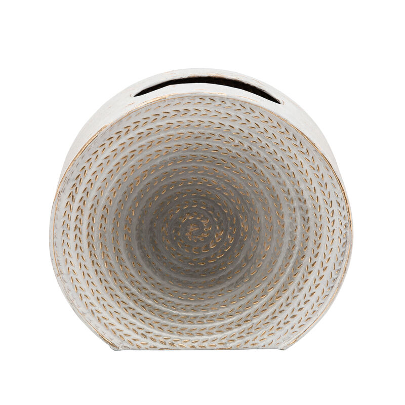 Metal 9"H Round Vase, White image number 0