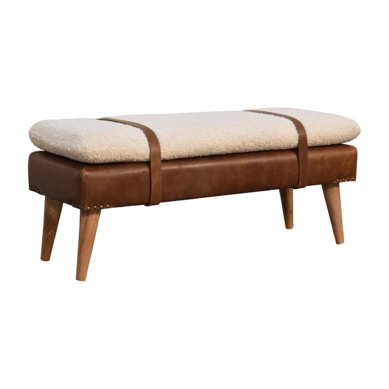 Boucle Buffalo Hide  Solid WoodLeather Bench