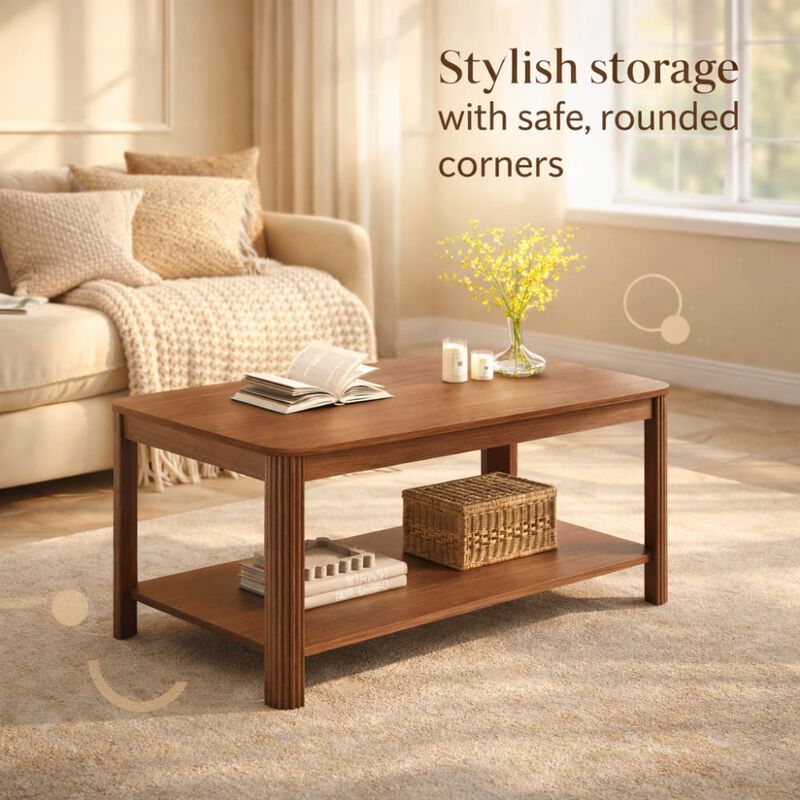 GOODSILO 2-Tier Arc Corner Coffee Table with Open Storage Shelf, Vertical Wave Grain Legs, Modern Minimalist Rectangle Accent Table for Living Room Bedroom Small Spaces image number 4