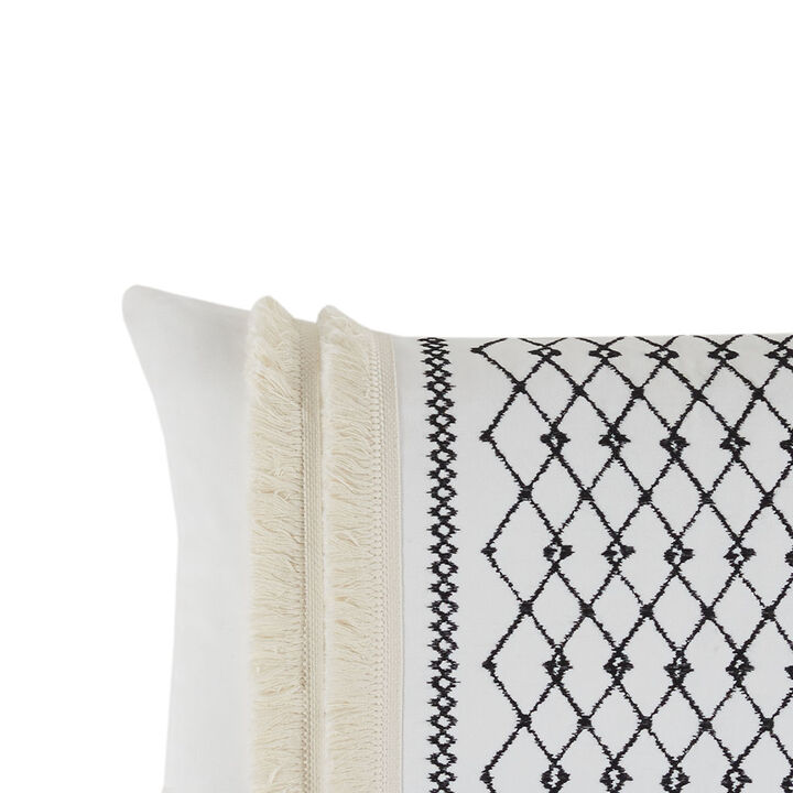 Gracie Mills Katelyn Geometric Embroidered Cotton Oblong Pillow with Tassels