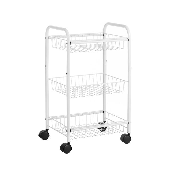 BreeBe White Metal Storage Cart with Removable Baskets