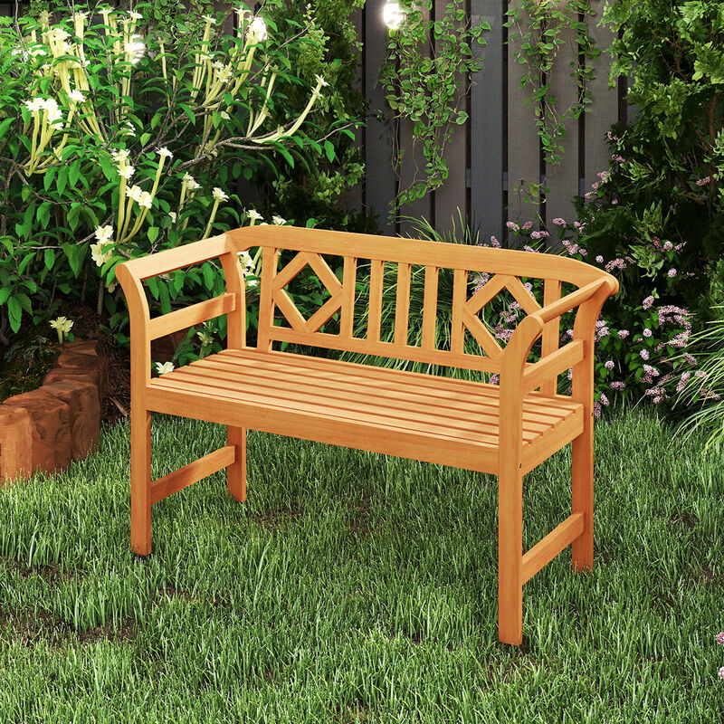Outdoor Acacia Wood 2-Person Loveseat with Backrest and Armrests for Porch-Natural