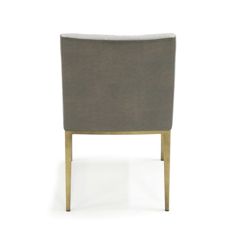 Cid Shyla 21 Inch Dining Chair, Sloped Arms, Gray Faux Leather, Brass Base - Benzara image number 3