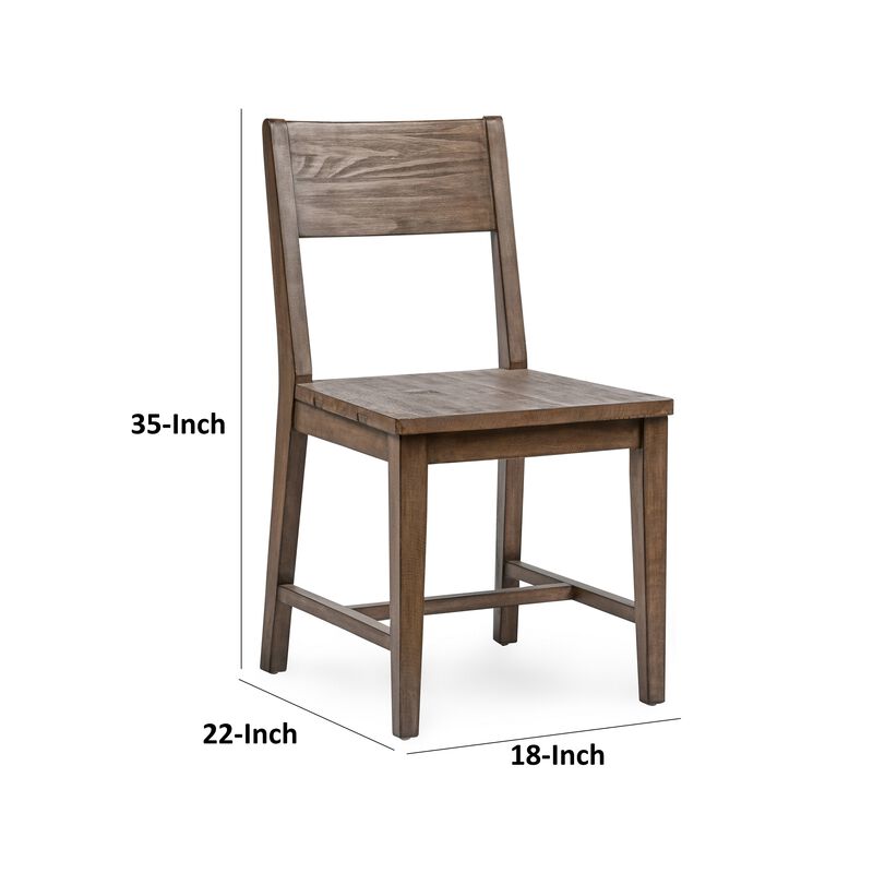 Lio 18 Inch Dining Chair Set of 2, Armless Open Style, Brown Pine Wood - Benzara