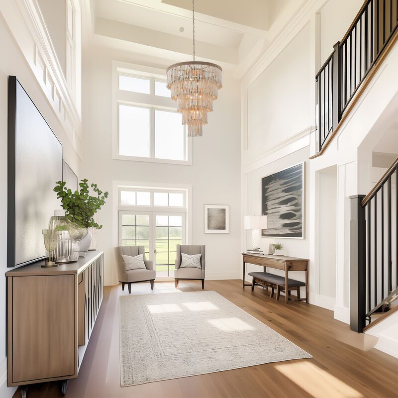 32 in. 9-Light Bohemian Off-White 5-Tier Round Fringe Chandelier