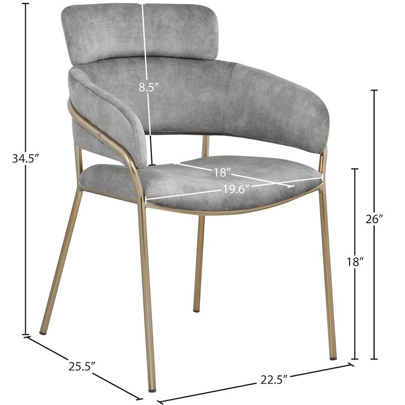 Meridian Furniture Yara Grey Velvet Dining Chair, Set of 2