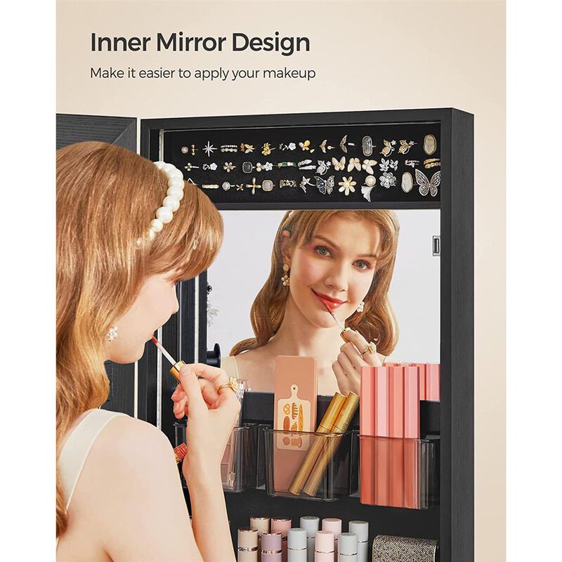 Freestanding Jewelry Armoire Organizer with LED Mirror &ndash; Lockable Storage Cabinet with Drawers, Hooks & Shelves for Bedroom image number 4