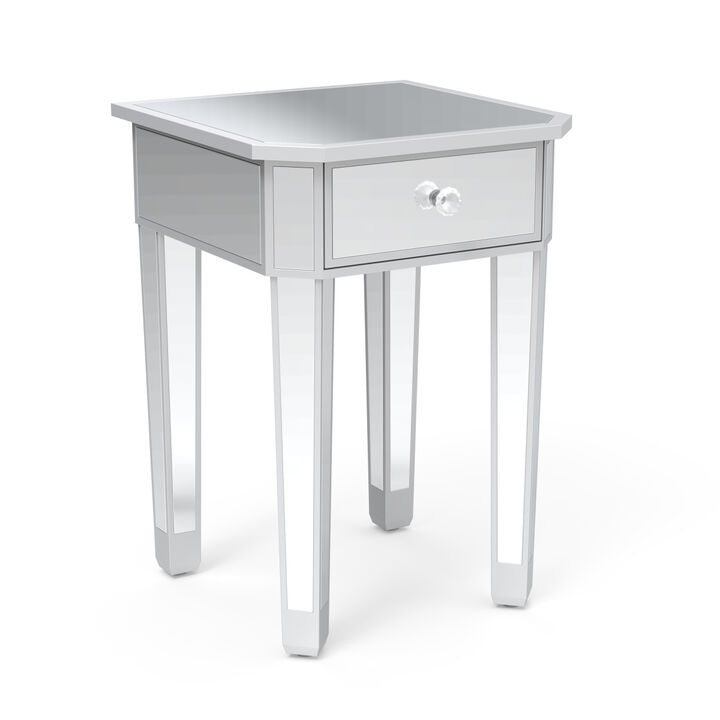 Set Mirrored Nightstand Bedside Table End Table Console Entryway Bedside Sofa Table with Drawer for Bedroom Living Room Silver