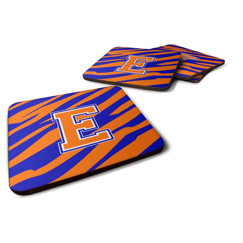 Caroline's Treasures CJ1023-EFC Monogram-Tiger Stripe-Blue Orange Foam Coasters (Set of 4), Initial Letter E, 3.5 H x 3.5 W, Multicolor