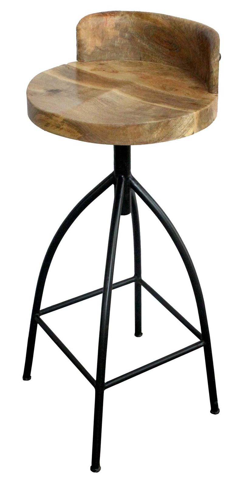 Pia 32-35 Extra Tall Adjustable Barstool, Natural Brown Mango Wood Seat, Black Iron Frame