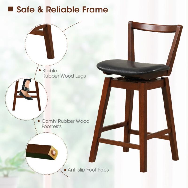 Hivvago Swivel Upholstered PU Leather Stool with Backrest and Cushioned Seat