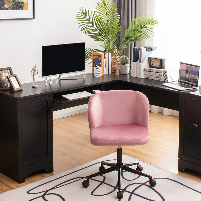 Costway Velvet Home Office Leisure Vanity Chair Armless Adjustable Swivel Pink