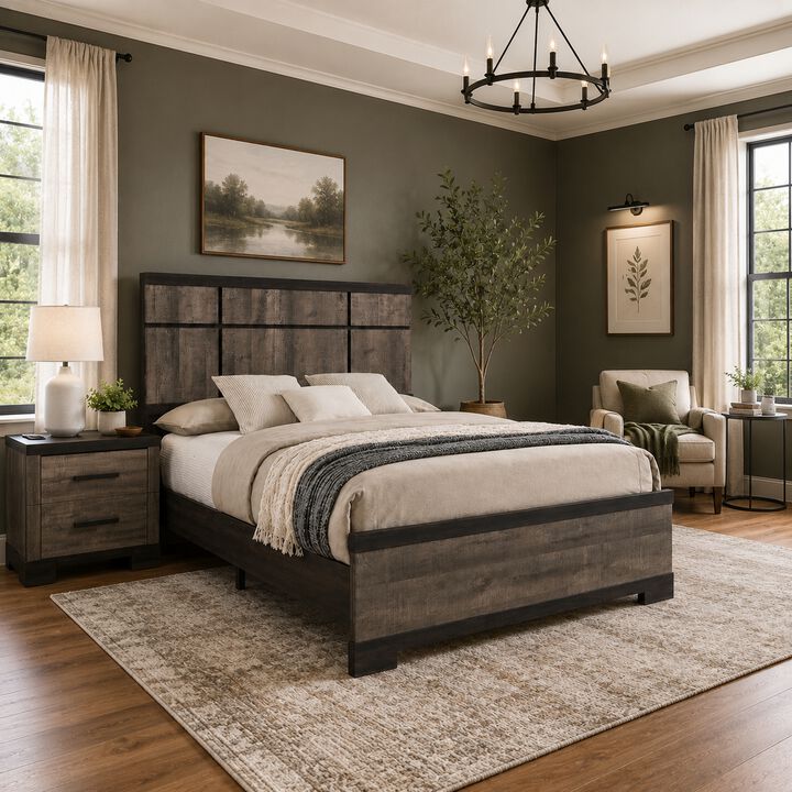 Bedroom Set, Wood, 2 Piece Set with Nightstand