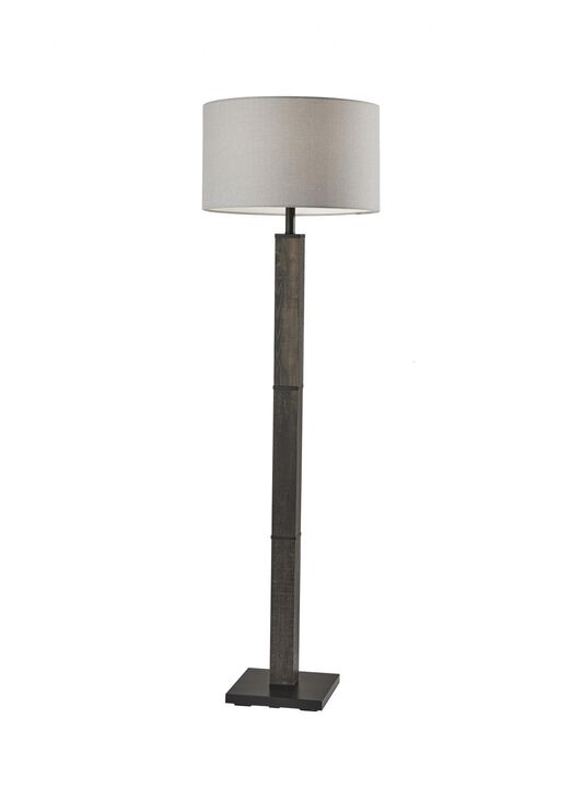 HomeRoots 62" Black Wood And Metal Floor Lamp With Light Gray Fabric Drum Shade