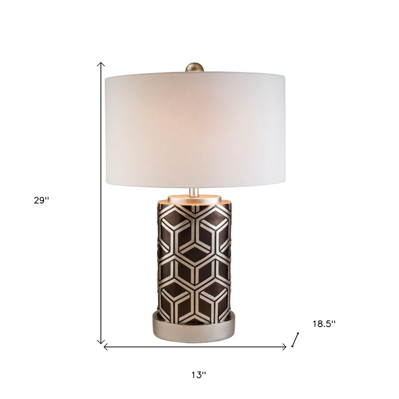Hivvago Deep Brown and Silver Geo Weave Table Lamp
