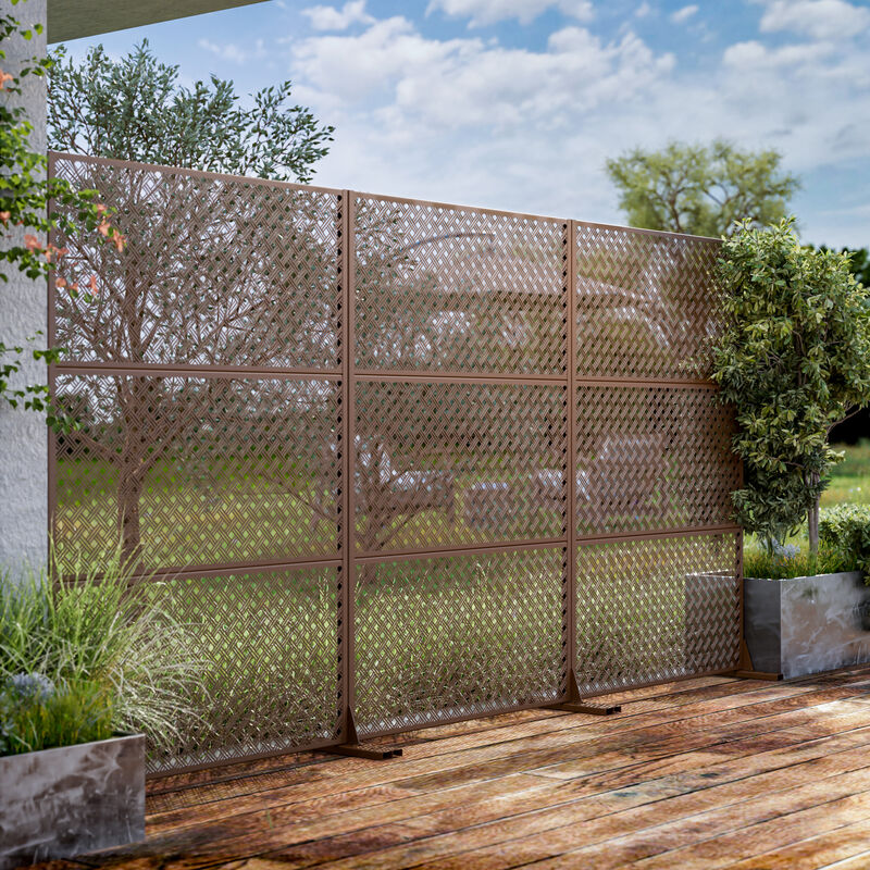 Arched Metal Outdoor Privacy Screen, Freestanding Outdoor Divider Decorative Privacy Fence